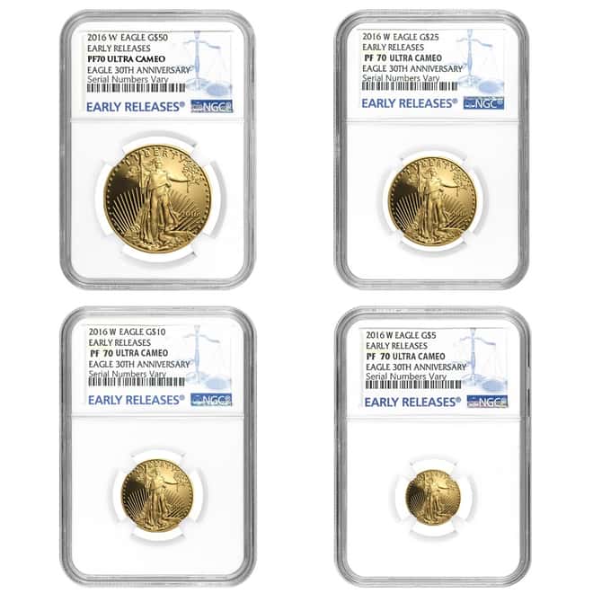 2016-W 1.85 oz Proof Gold American Eagle 4-Coin Set NGC PF 70 (ER, w/Box & COA)