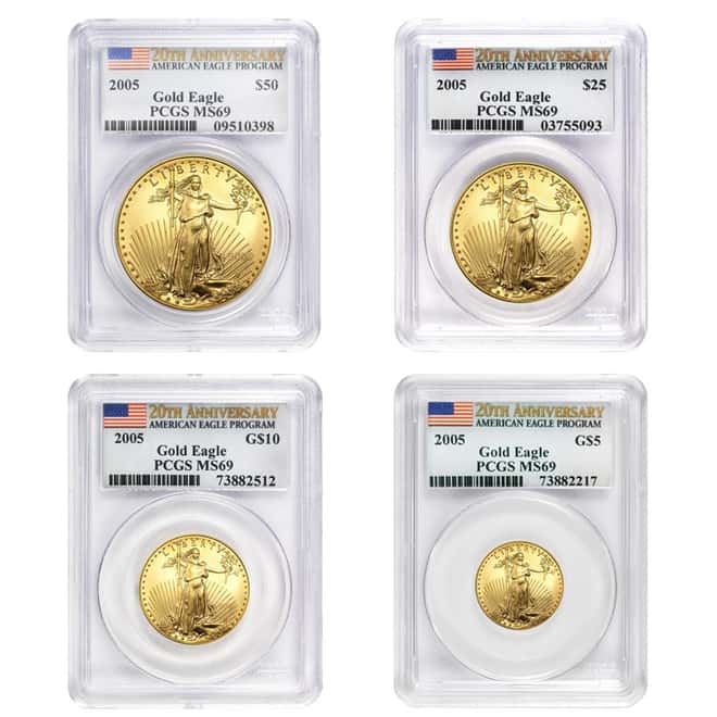 2005 4-Coin 1.85 oz Gold American Eagle Set PCGS MS 69 - 20th Anniversary