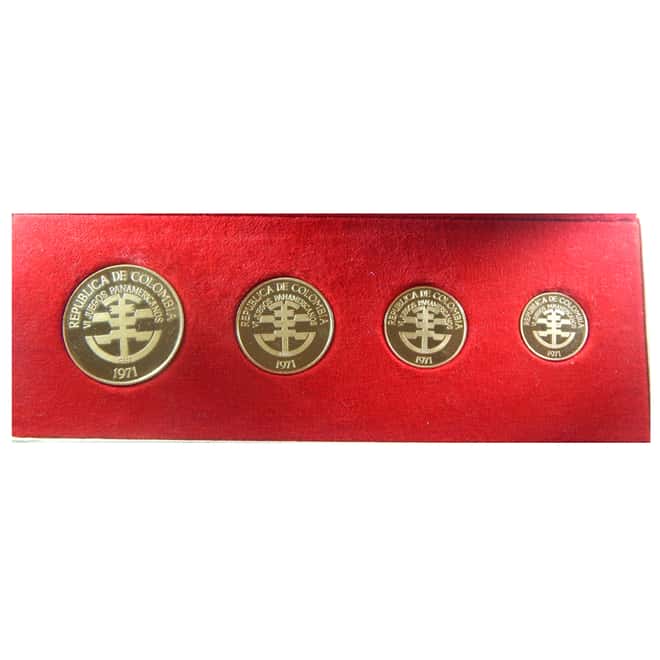 Colombia 1971 Pan American Games 4 piece Gold Set RARE 1.3686 oz Fine Gold