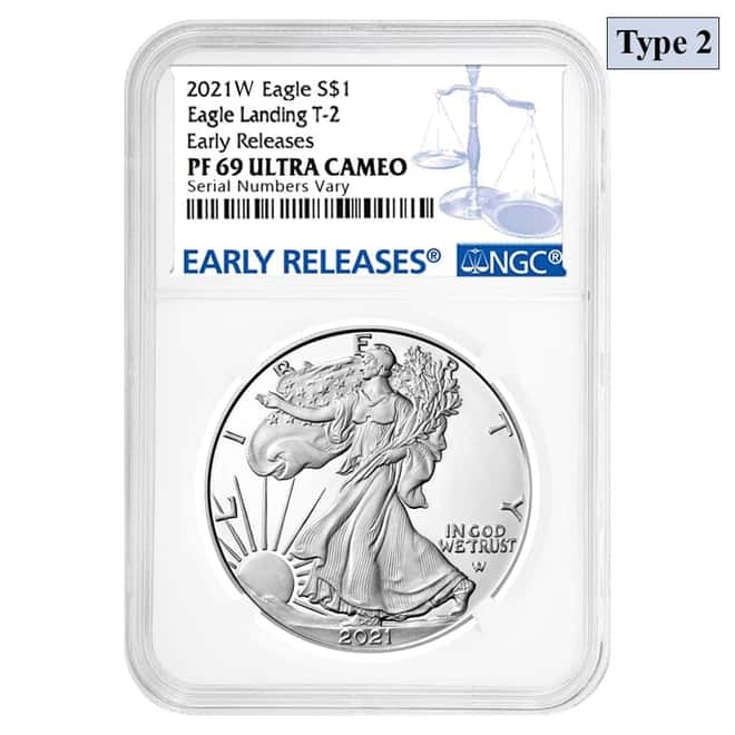 2021-W 1 oz Proof Silver American Eagle Type 2 NGC PF 69 ER