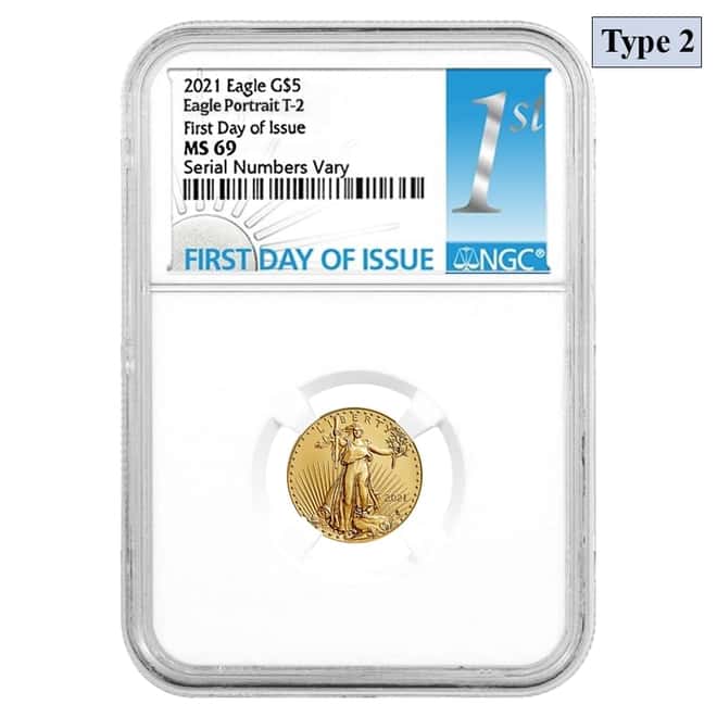 2021 1/10 oz Gold American Eagle Type 2 NGC MS 69 FDOI