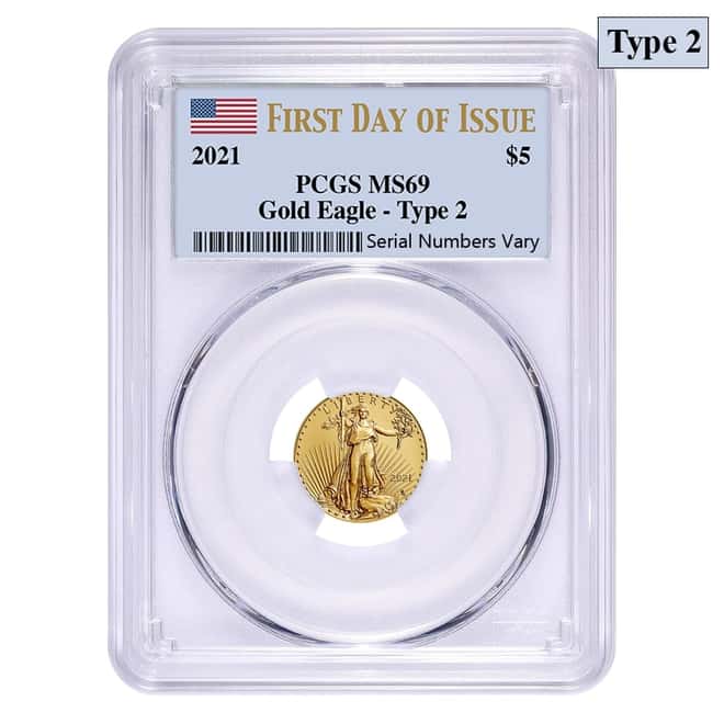 2021 1/10 oz Gold American Eagle Type 2 PCGS MS 69 FDOI