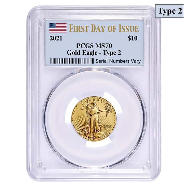 2021 1/4 oz Gold American Eagle Type 2 PCGS MS 70 FDOI