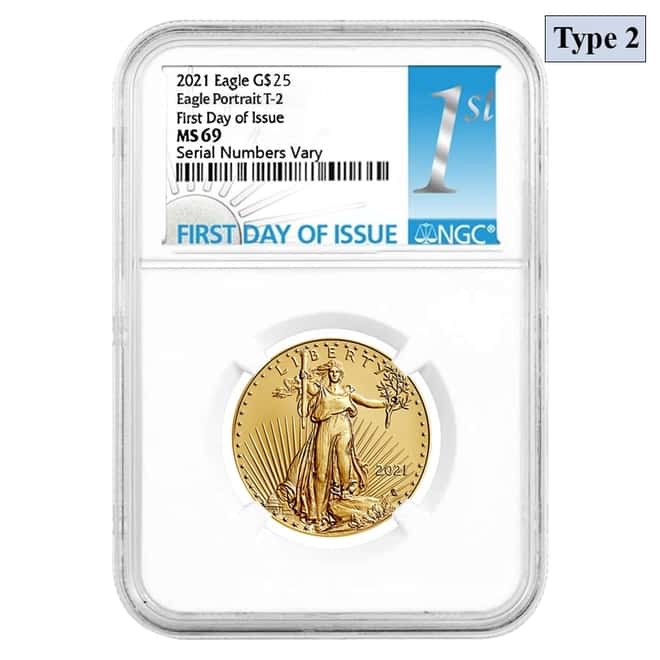 2021 1/2 oz Gold American Eagle Type 2 NGC MS 69 FDOI