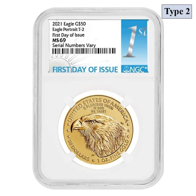 2021 1 oz Gold American Eagle Type 2 NGC MS 69 FDOI