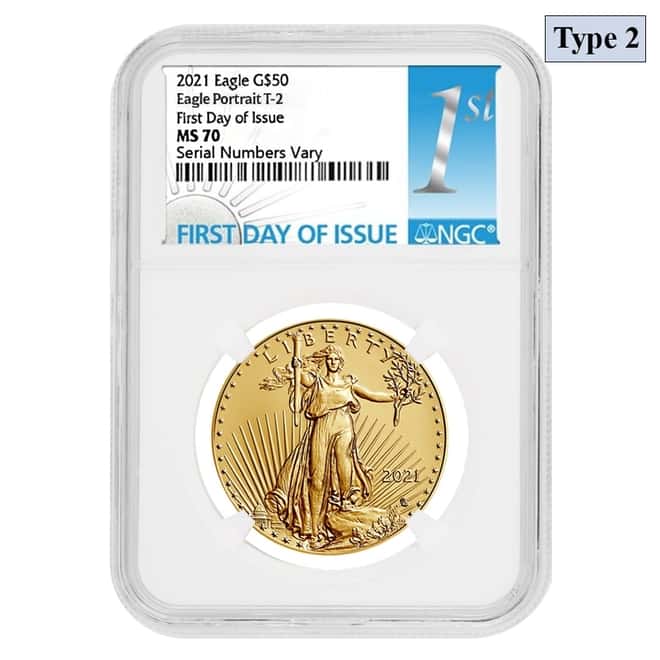 2021 1 oz Gold American Eagle Type 2 NGC MS 70 FDOI