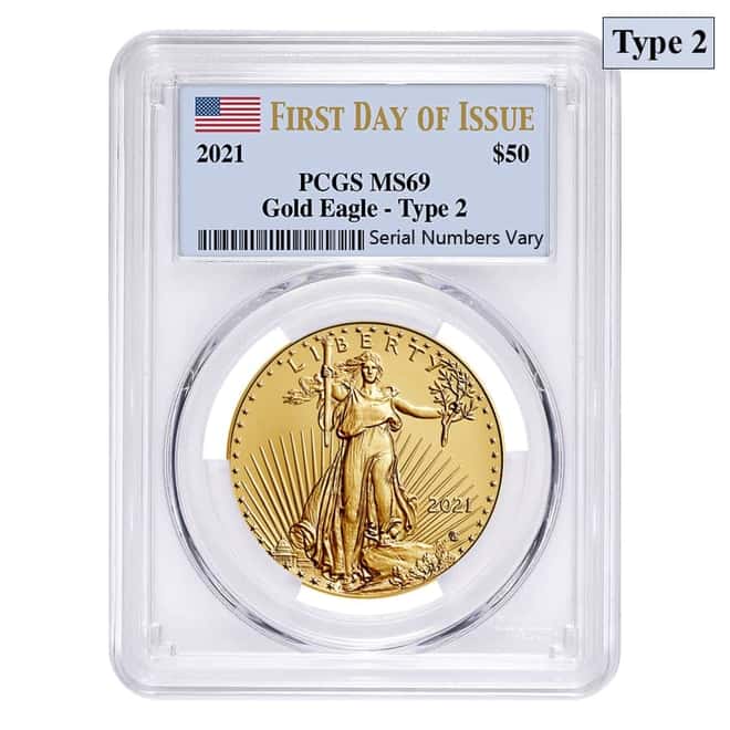 2021 1 oz Gold American Eagle Type 2 PCGS MS 69 FDOI
