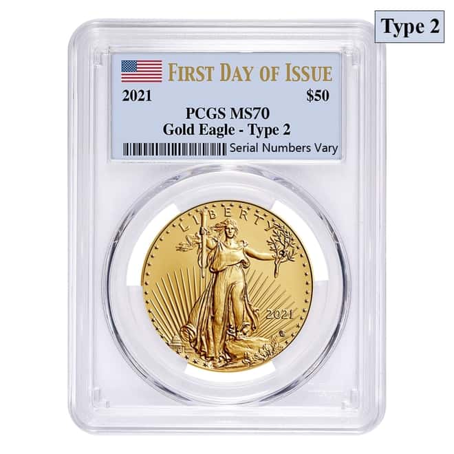 2021 1 oz Gold American Eagle Type 2 PCGS MS 70 FDOI