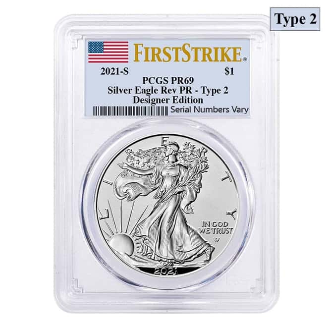 2021-S 1 oz Rev Proof Silver American Eagle Type 2 PCGS PF 69 FS Designer Edition