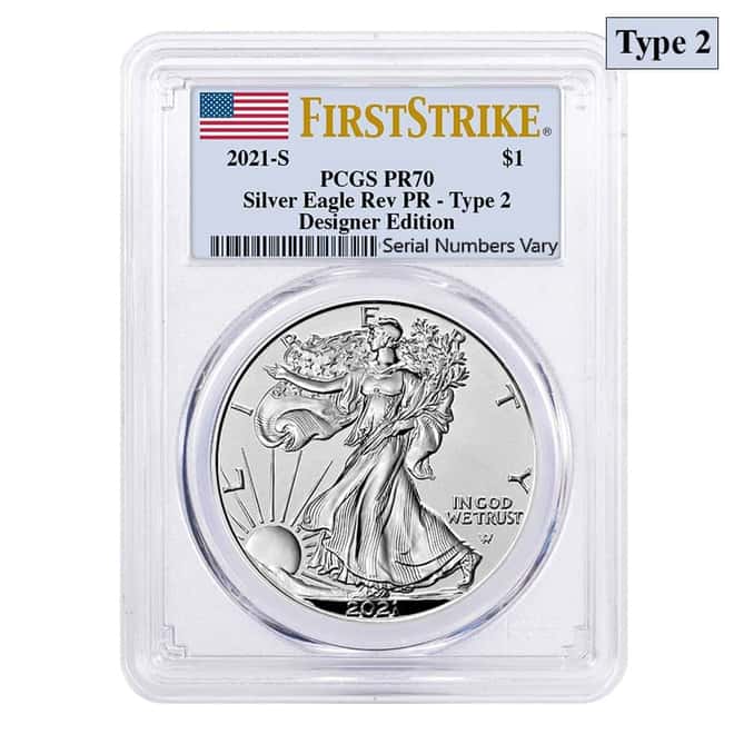 2021-S 1 oz Rev Proof Silver American Eagle Type 2 PCGS PF 70 FS Designer Edition