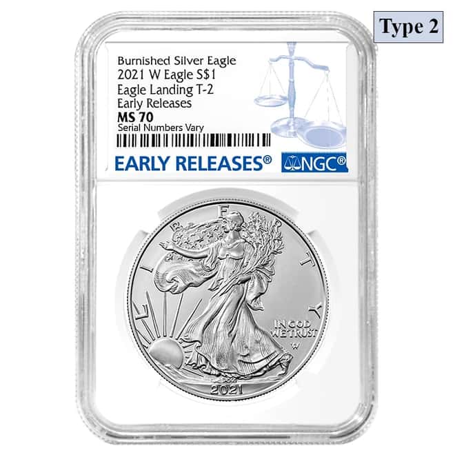 2021-W 1 oz Burnished Silver American Eagle Type 2 NGC MS 70 ER