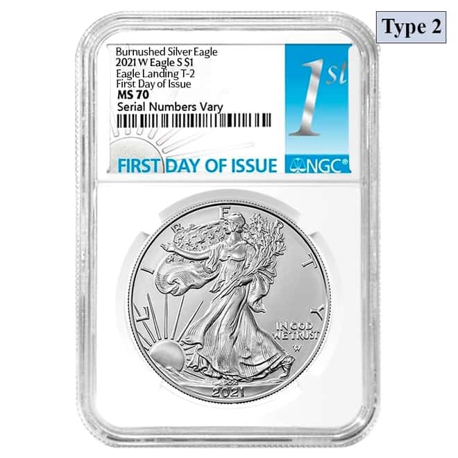 2021-W 1 oz Burnished Silver American Eagle Type 2 NGC MS 70 FDOI