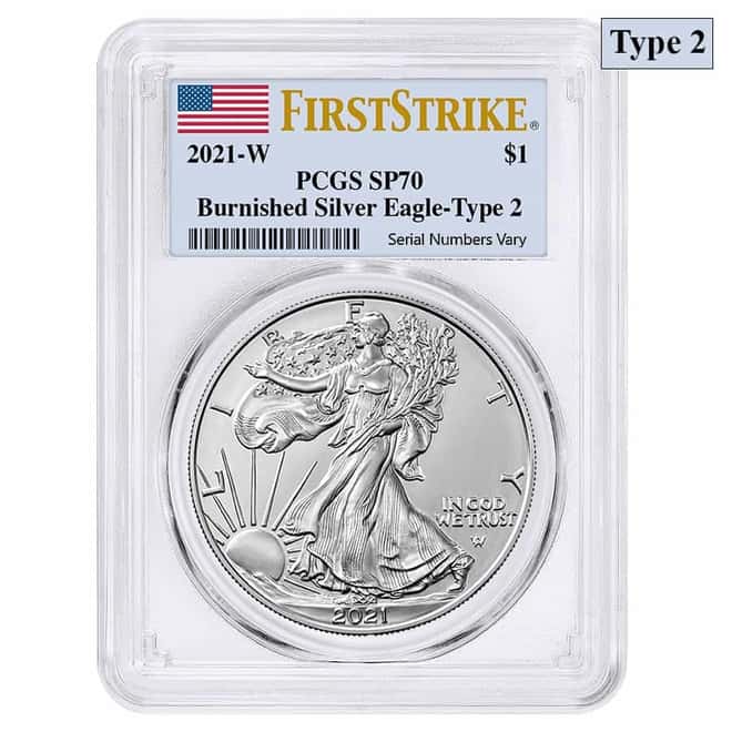 2021-W 1 oz Burnished Silver American Eagle Type 2 PCGS SP 70 FS