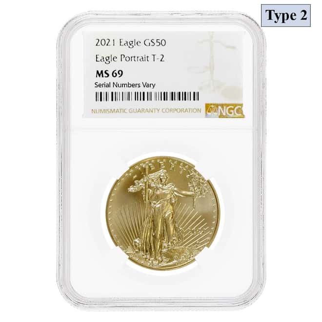 2021 1 oz Gold American Eagle Type 2 NGC MS 69