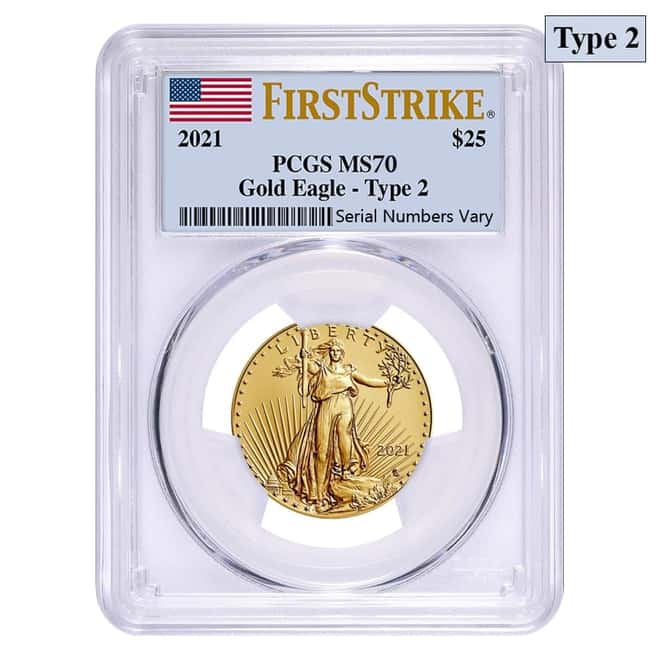 2021 1/2 oz Gold American Eagle Type 2 PCGS MS 70 First Strike