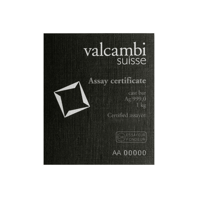1 Kilo Silver Bar Valcambi Suisse .999 Fine (w/Assay)