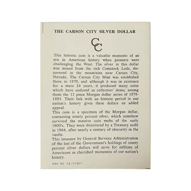 1882-CC Morgan Silver Dollar $1 BU GSA (w/Box & COA)