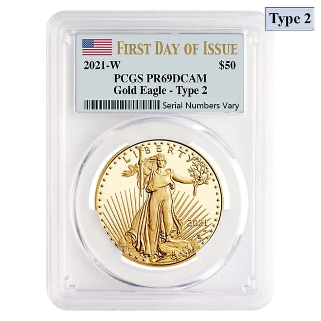 2021-W 1 oz $50 Proof Gold American Eagle Type 2 PCGS PF 69 FDOI DCAM