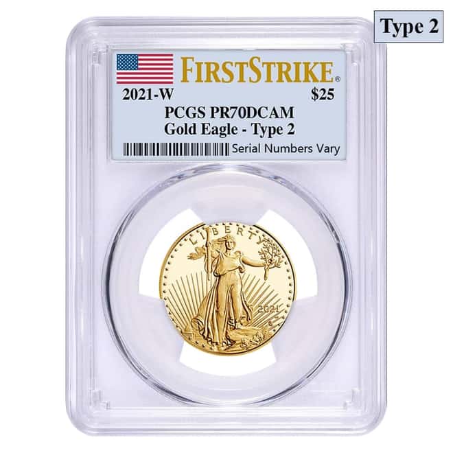 2021-W 1/2 oz $25 Proof Gold American Eagle Type 2 PCGS PF 70 FS DCAM