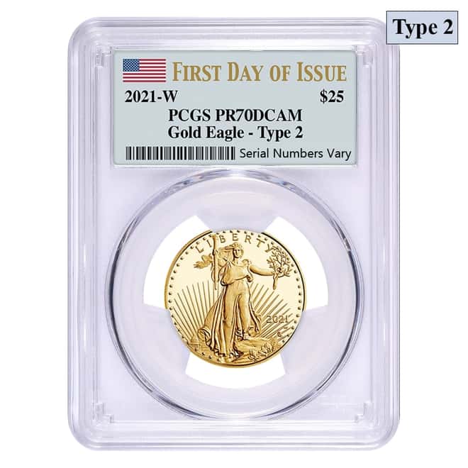2021-W 1/2 oz $25 Proof Gold American Eagle Type 2 PCGS PF 70 FDOI DCAM
