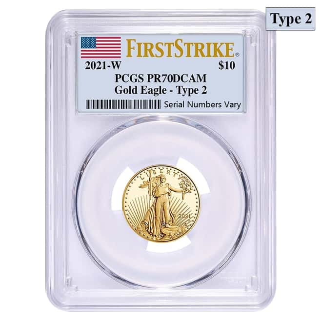 2021-W 1/4 oz $10 Proof Gold American Eagle Type 2 PCGS PF 70 FS DCAM