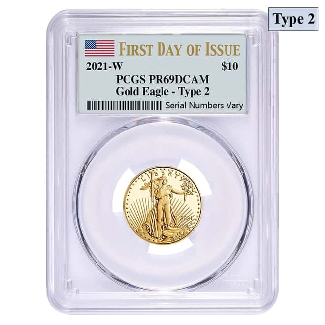 2021-W 1/4 oz $10 Proof Gold American Eagle Type 2 PCGS PF 69 FDOI DCAM