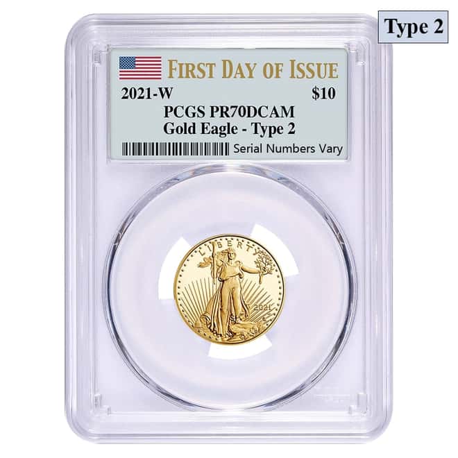 2021-W 1/4 oz $10 Proof Gold American Eagle Type 2 PCGS PF 70 FDOI DCAM