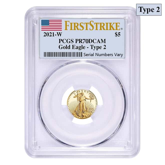 2021-W 1/10 oz $5 Proof Gold American Eagle Type 2 PCGS PF 70 FS DCAM