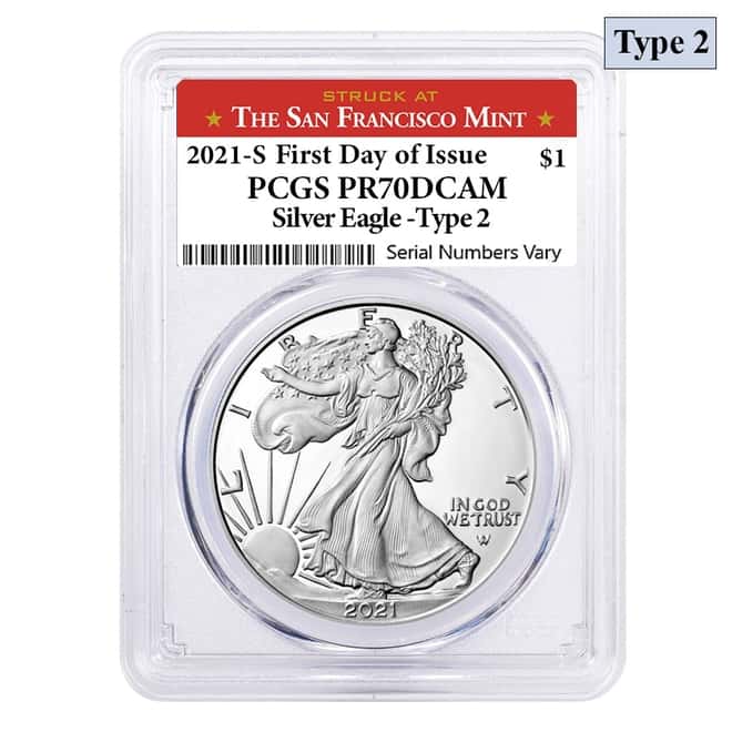 2021-S 1 oz Proof Silver American Eagle Type 2 PCGS PF 70 FDOI (SF Label)