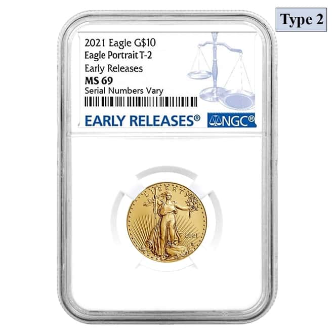 2021 1/4 oz Gold American Eagle Type 2 NGC MS 69 Early Releases