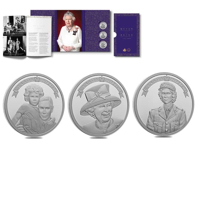 2022 Canada 3 oz Tribute To An Extraordinary Life Queen Elizabeth II Silver 3-Coin Set .9999 Fine (w/Box & COA)