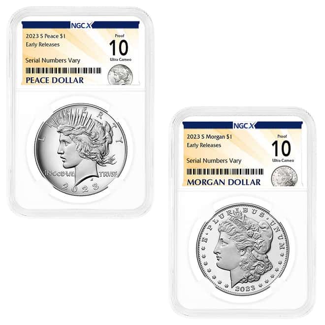 2023-S Morgan / Peace Silver Dollar Proof 2-Coin Set NGCX PF 10 ER (Morgan/Peace Label)