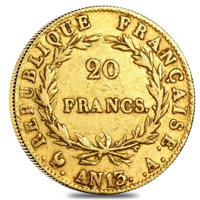 AN13 (1805) France 20 Francs Napoleon I Gold Coin AGW .1867 oz Avg Circ