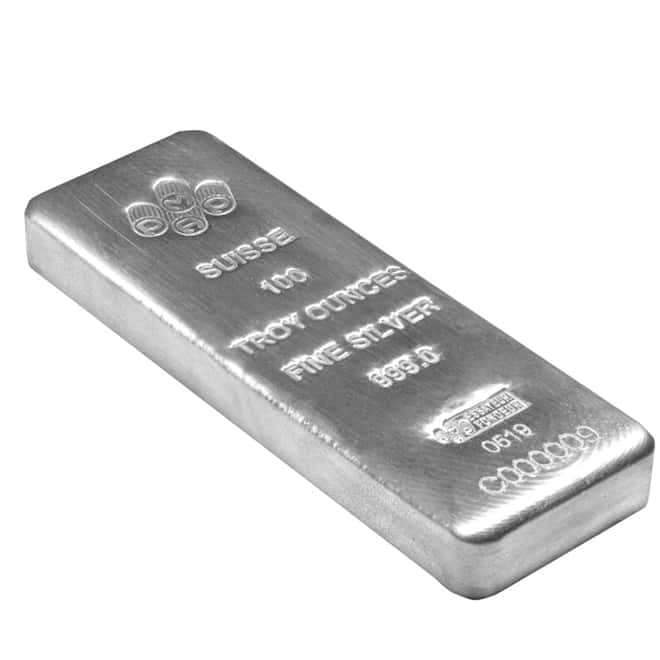 Box of 5 - 100 oz PAMP Suisse Silver Cast Bar .999 Fine (w/Assay)