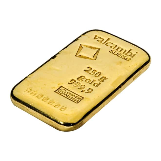 250 gram Gold Bar Valcambi Suisse .9999 Fine (Cast, w/Assay)