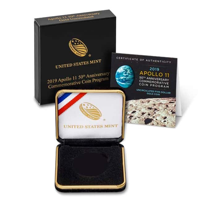 2019 W Apollo 11 50th Anniversary $5 Uncirculated Gold Comm. (OEM Box & COA)