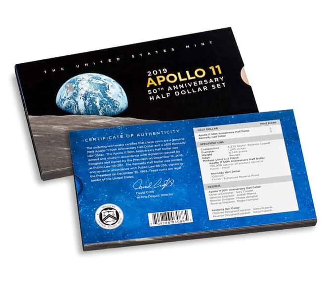 2019 P Apollo 11 50th Anniversary Proof Silver Half Dollar Set Comm. (w/Box & COA)