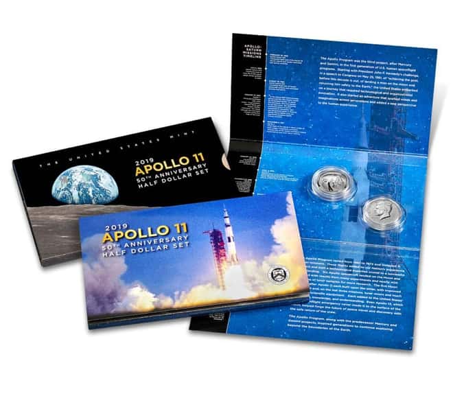 2019 P Apollo 11 50th Anniversary Proof Silver Half Dollar Set Comm. (w/Box & COA)