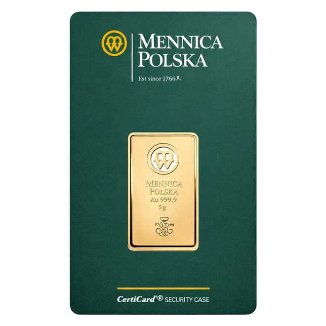5 Gram Mint of Poland Gold Bar .9999 Fine (in Assay)