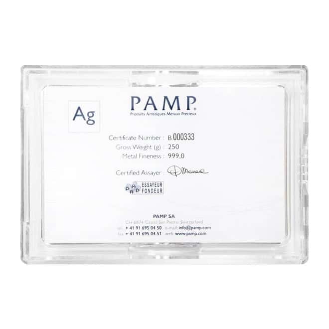 Off Quality - 250 Gram PAMP Suisse Lady Fortuna Silver Bar .999 Fine (w/Assay)