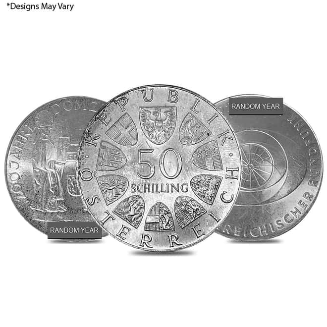 Austria 50 Schilling Silver Coin AU/BU ASW .4115 oz (Random Year, Design)