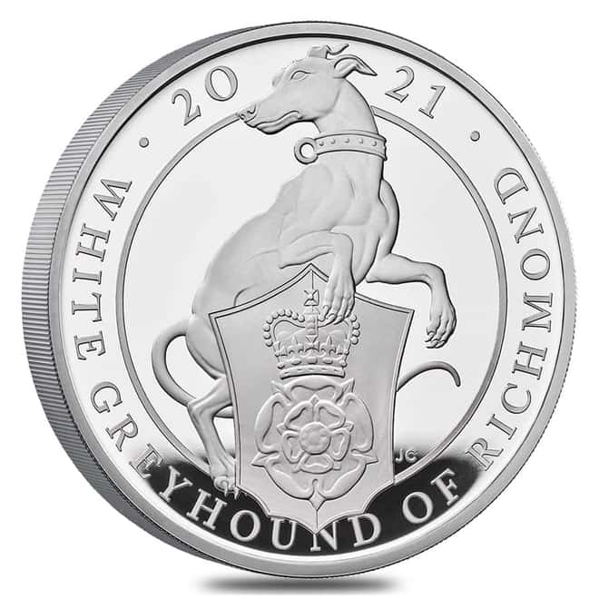 2021 Great Britain 1 Kilo Proof Silver Queen's Beasts White Greyhound of Richmond Coin .999 Fine (w/Box & COA)