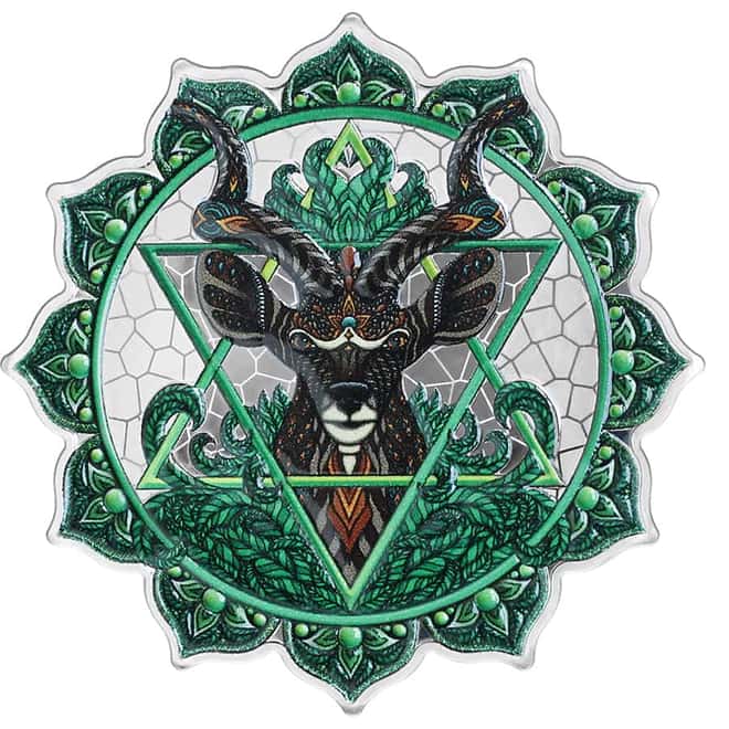 2022 Solomon Islands 2 oz Antelope of the 4th Chakra Colorized Silver Coin .9999 Fine (w/Box & COA)