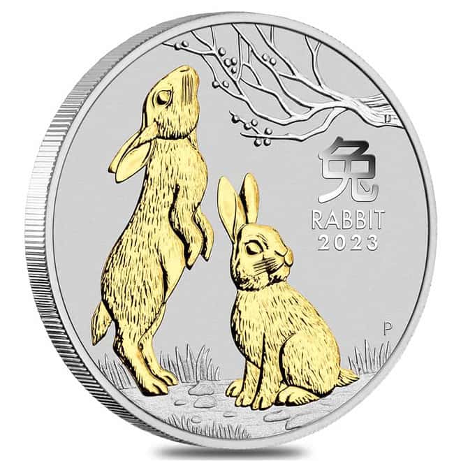 2023 1 oz Gilded Silver Lunar Year of The Rabbit Australian Perth Mint (w/Box & COA)