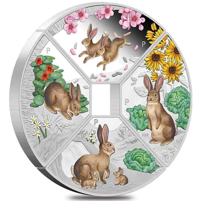 2023 4 oz Silver Lunar Year of The Rabbit Quadrant 4-Coin Set Australian Perth Mint (w/Box & COA)
