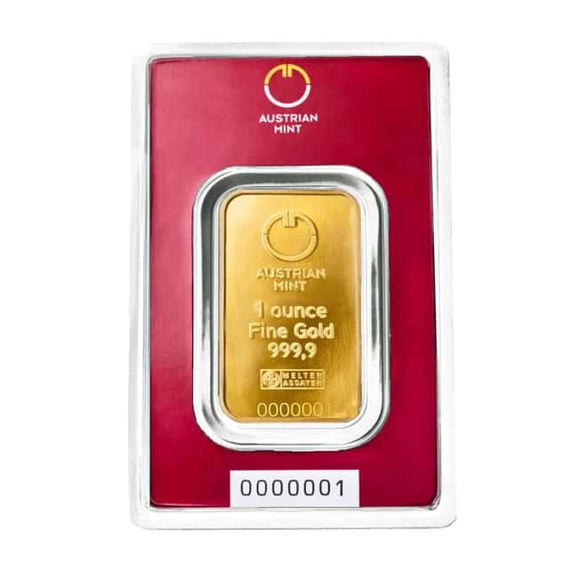 1 oz Austrian Mint Gold Bar .9999 Fine (in Assay)