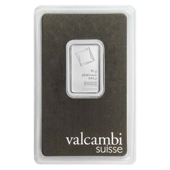 10 Gram Platinum Bar - Valcambi Suisse .9995 Fine (in Assay)