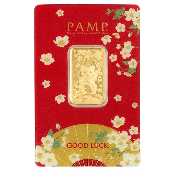 1/2 oz PAMP Suisse Good Luck Maneki Neko Gold Bar .9999 Fine (in Assay)