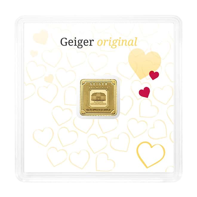 1 gram Geiger Love Original Square Gold Bar (In Assay)