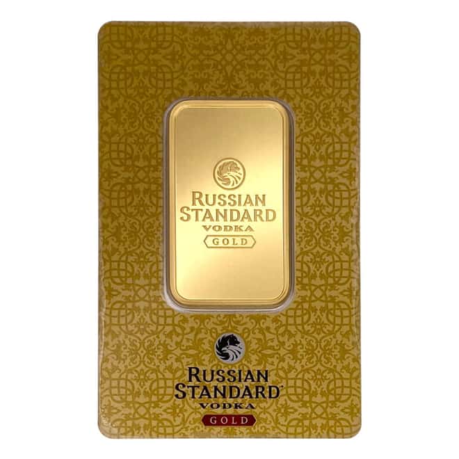 1 oz Switzerland Russian Standard Vodka Gold Bar .9999 Fine (In Assay, w/Box)